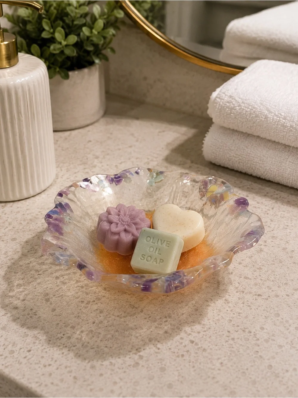 Handmade Lavender, Cream & Pale Green Decorative Hand Soap Trio